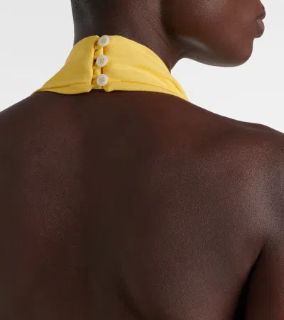 Proenza Schouler Tala Pleated Georgette Halterneck Maxi Dress In Yellow