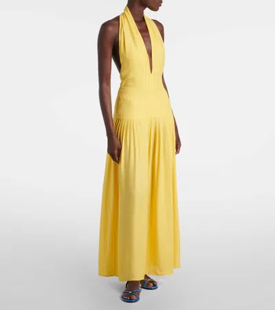 Proenza Schouler Tala Pleated Georgette Halterneck Maxi Dress In Yellow