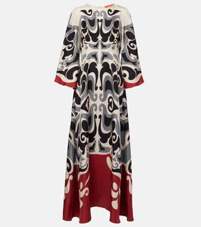 La Doublej La Double J Silk Midi Dress With Abstract Pattern In Multi