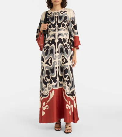 La Doublej La Double J Silk Midi Dress With Abstract Pattern In Multi