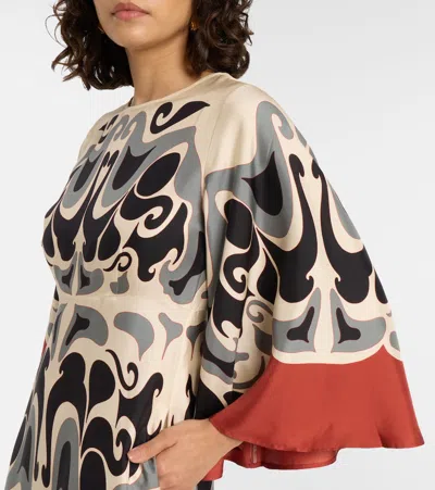 La Doublej La Double J Silk Midi Dress With Abstract Pattern In Multi