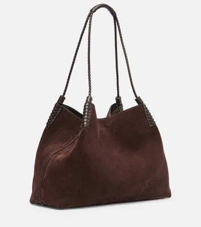 Etro Small Libra Braided Suede Shoulder Bag In Burgundy