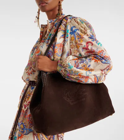 Etro Small Libra Braided Suede Shoulder Bag In Burgundy