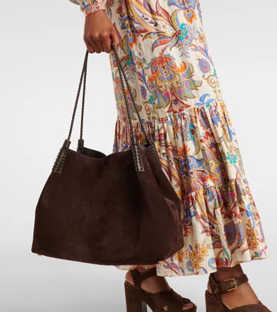 Etro Small Libra Braided Suede Shoulder Bag In Burgundy