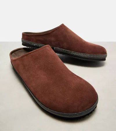 Brunello Cucinelli Monili Suede Clogs