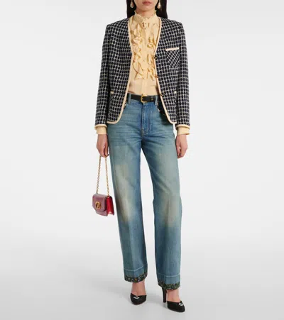 Valentino Floral Embroidered Round Toe Ankle Strap Pumps In Black