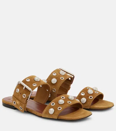 Valentino Garavani Valentino Nellcote Stud-embellished Suede Sliders In Brown