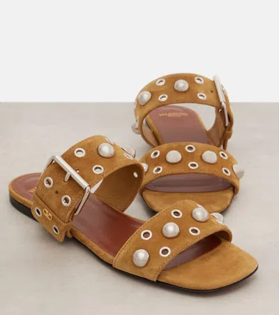 Valentino Garavani Valentino Nellcote Stud-embellished Suede Sliders In Brown