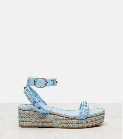 Valentino Garavani Rockstud Torchon Flatform Espadrilla Sandal In Blue
