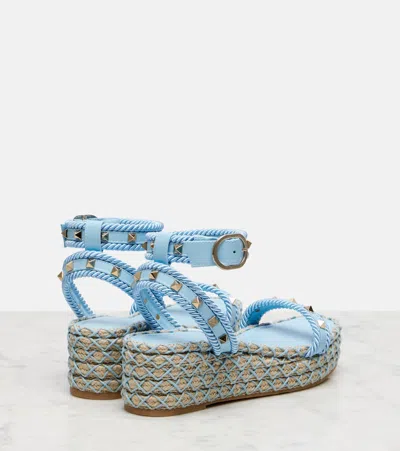 Valentino Garavani Rockstud Torchon Flatform Espadrilla Sandal In Blue