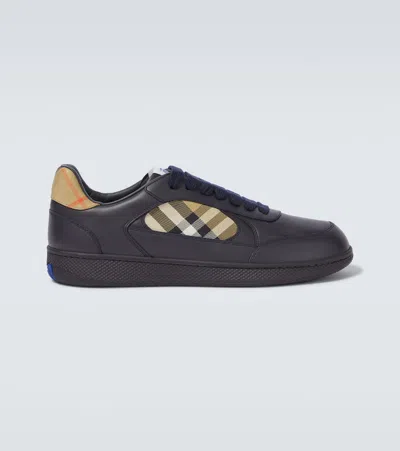 Burberry Indigo Blue Leather And Check Sneaker Terrace Men