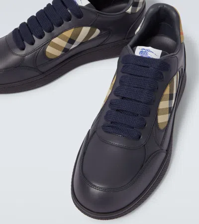 Burberry Indigo Blue Leather And Check Sneaker Terrace Men