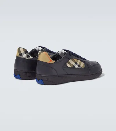 Burberry Indigo Blue Leather And Check Sneaker Terrace Men