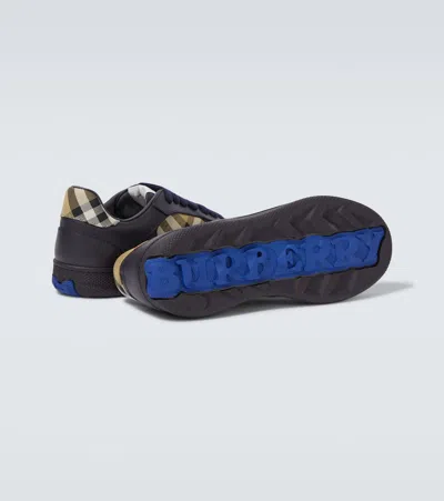 Burberry Indigo Blue Leather And Check Sneaker Terrace Men