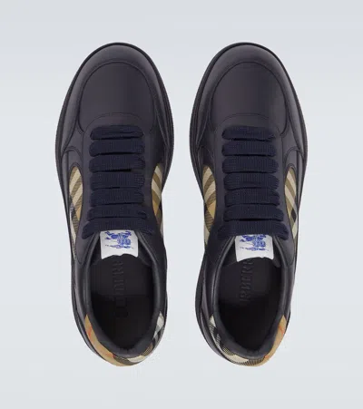 Burberry Indigo Blue Leather And Check Sneaker Terrace Men