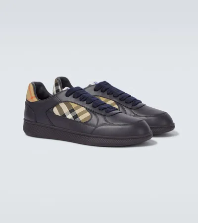 Burberry Indigo Blue Leather And Check Sneaker Terrace Men