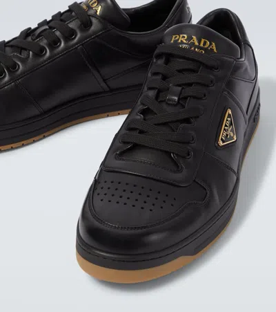 Prada Enamel-triangle Leather Sneakers