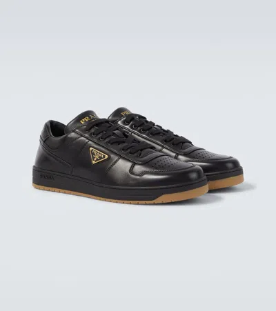 Prada Enamel-triangle Leather Sneakers