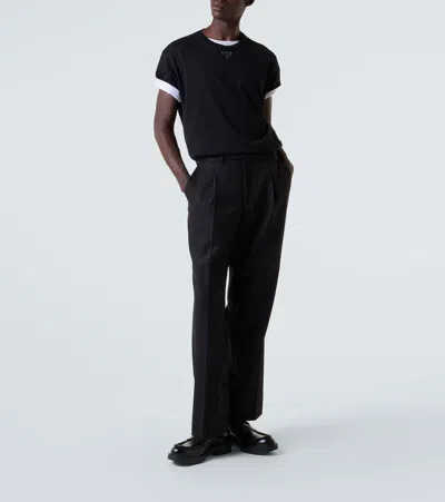 Prada Triangle Logo Oversized T-shirt In Black