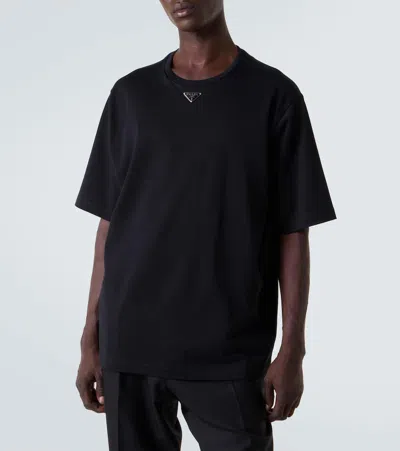 Prada Triangle Logo Oversized T-shirt In Black