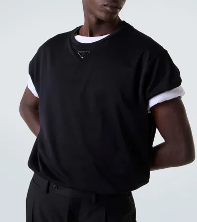Prada Triangle Logo Oversized T-shirt In Black