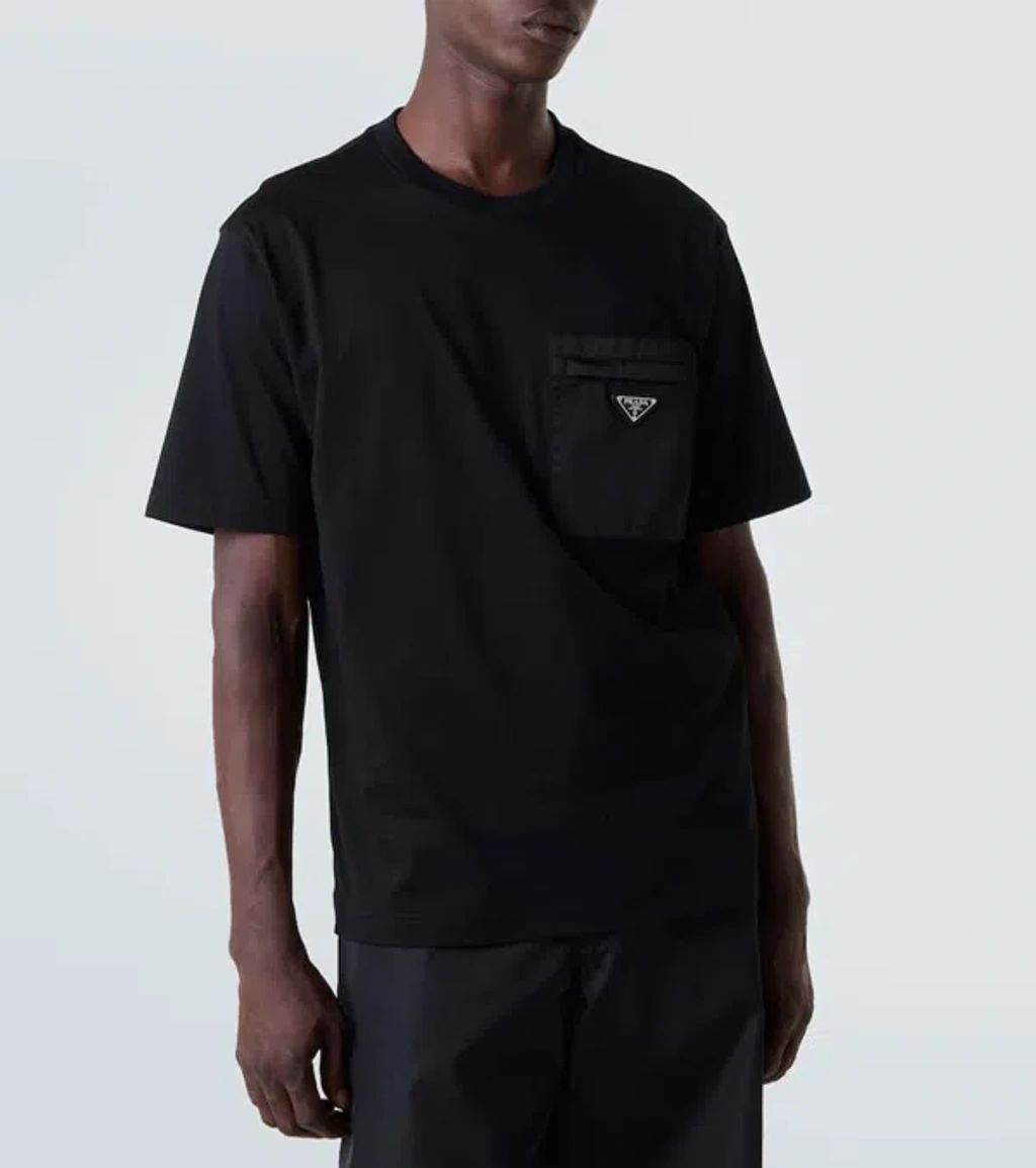 Prada Mens Black Re-nylon Logo-plaque Cotton-jersey T-shirt Xxl