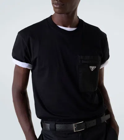 Prada Men's Plain Cotton Badge Pocket T-shirt
