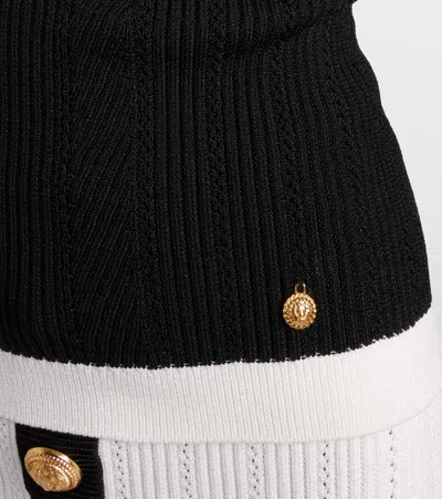 Balmain Ribbed Panelled Knit Top In Black
