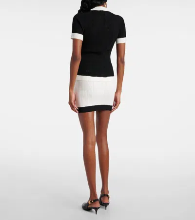 Balmain Ribbed Panelled Knit Top In Black