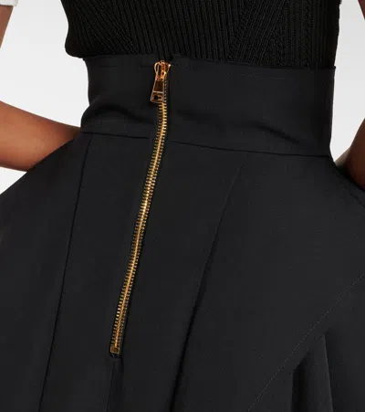 Balmain Button-embellished Pleated Grain De Poudre Wool Mini Skirt In Black