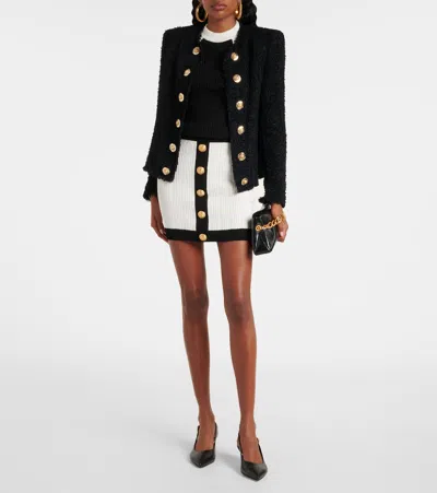 Balmain Edge-to-edge Silky Tweed Jacket In Black