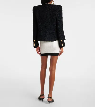 Balmain Edge-to-edge Silky Tweed Jacket In Black