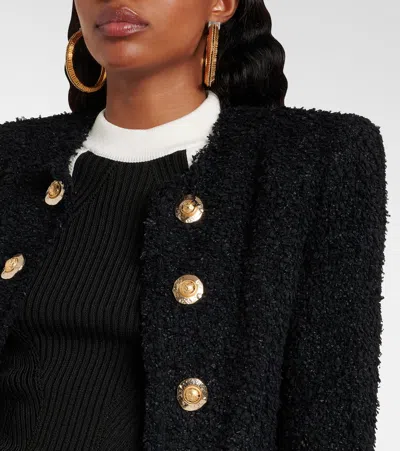 Balmain Edge-to-edge Silky Tweed Jacket In Black