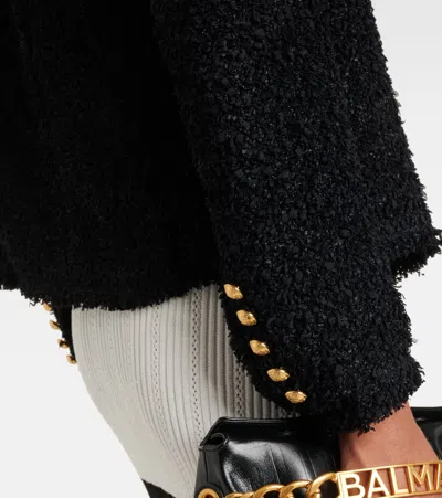 Balmain Edge-to-edge Silky Tweed Jacket In Black