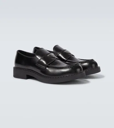 Prada Loafers Brushed Leather Elastic Gusset