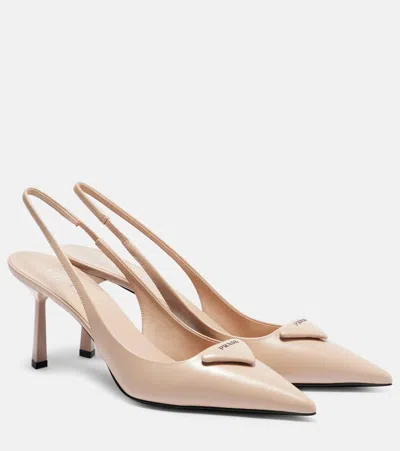 Prada 75 Brushed Leather Slingback Pumps In Gold