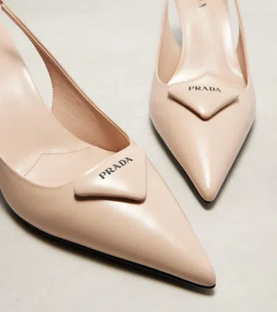 Prada 75 Brushed Leather Slingback Pumps In Gold