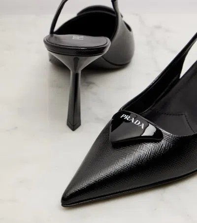Prada Saffiano Leather Slingback Pumps In Black