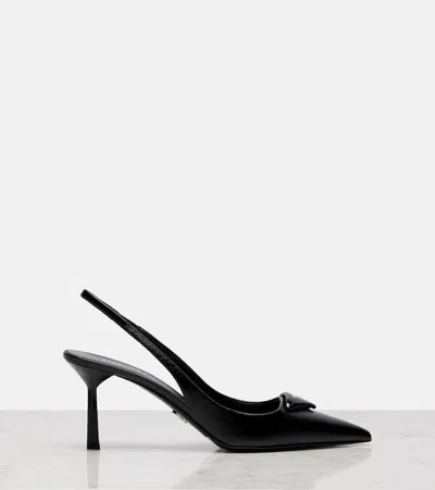 Prada Saffiano Leather Slingback Pumps In Black