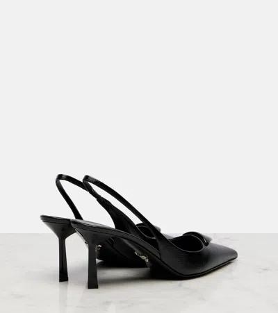 Prada Saffiano Leather Slingback Pumps In Black