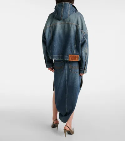 Jean Paul Gaultier Stitched Contrast Hooded Jacket With Front Pockets In Blue