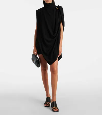 Jean Paul Gaultier Draped High Neck Sleeveless Asymmetric Dress In Black