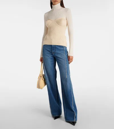 Jean Paul Gaultier Ribbed Corset Sweater In Neutral