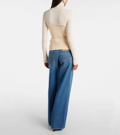 Jean Paul Gaultier Ribbed Corset Sweater In Neutral