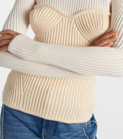 Jean Paul Gaultier Ribbed Corset Sweater In Neutral