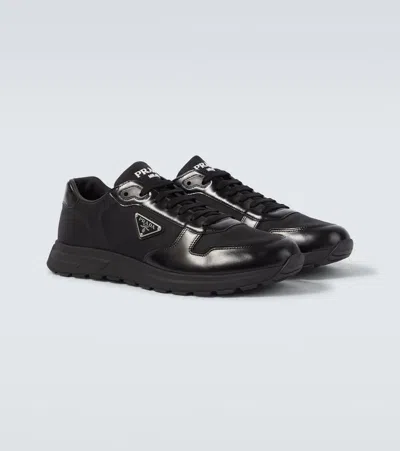 Prada Autry White Leather Medalist Sneakers In Black