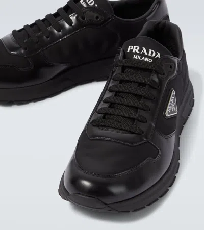 Prada Autry White Leather Medalist Sneakers In Black