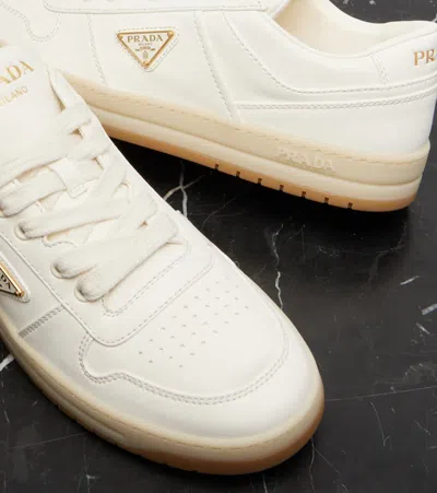 Prada Streamlined Leather Low-top Sneakers With Metallic Accent