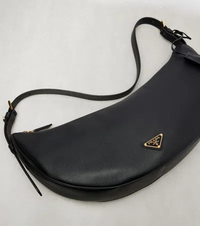 Prada Demi-lune Large Leather Shoulder Bags In Black
