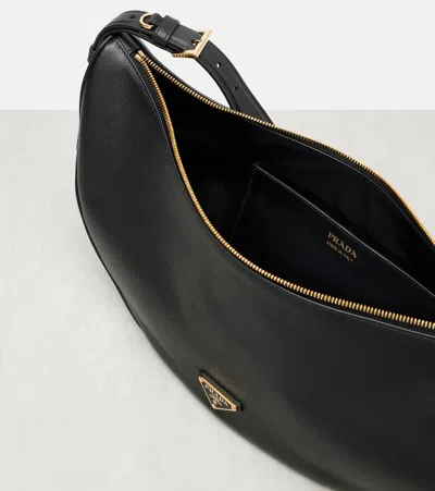 Prada Demi-lune Large Leather Shoulder Bags In Black